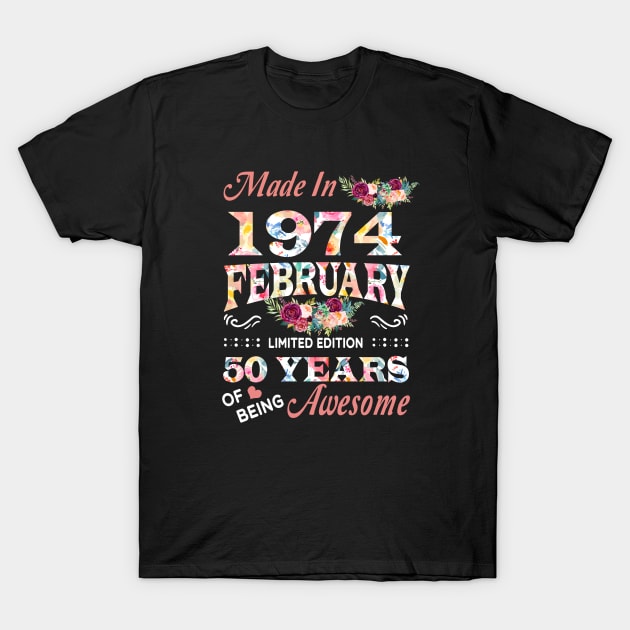 February Flower Made In 1974 50 Years Of Being Awesome T-Shirt by Kontjo